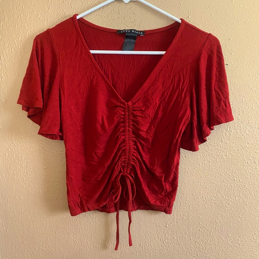 Como Black tie scrunch front shirt size Small with flowing sleeves